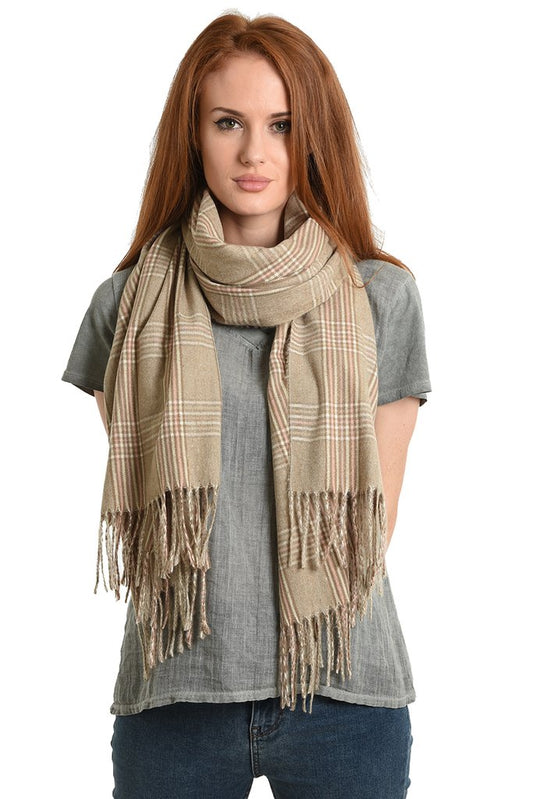 Skjerf ruter krem og rosa