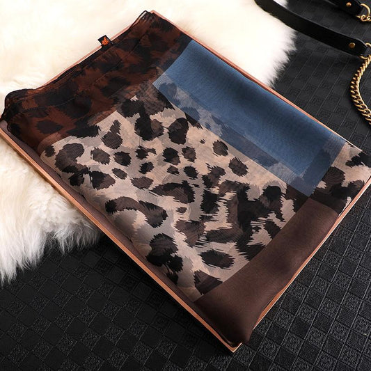 Luxus Chiffon skjerf Leopard Print Navy Blue | Youtrend