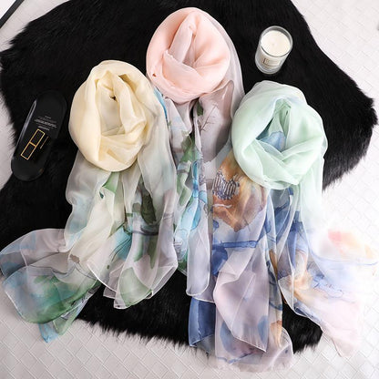 Luxus Chiffon skjerf Pastel Print Pink | Youtrend