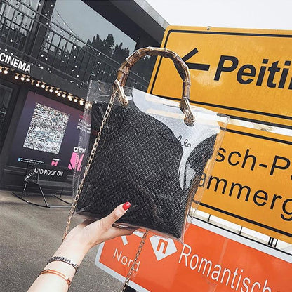 Veske Fashion Rattan i klar PVC Sort | Youtrend