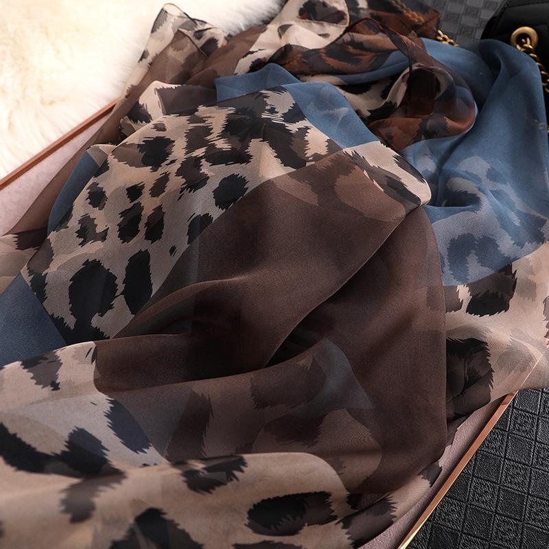 Luxus Chiffon skjerf Leopard Print Navy Blue | Youtrend