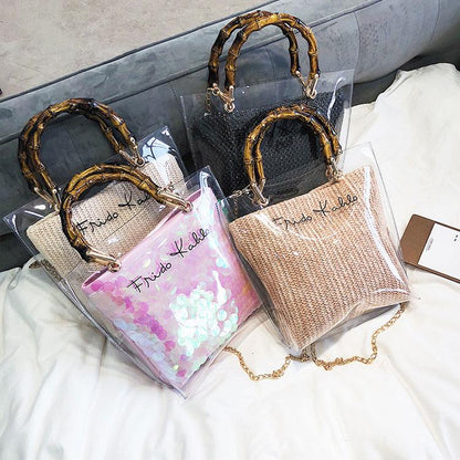 Veske Fashion Rattan i klar PVC Lys | Youtrend