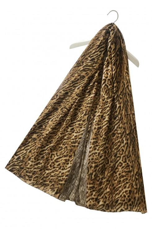 Skjerf Leopard og stripe print Kaki | Youtrend