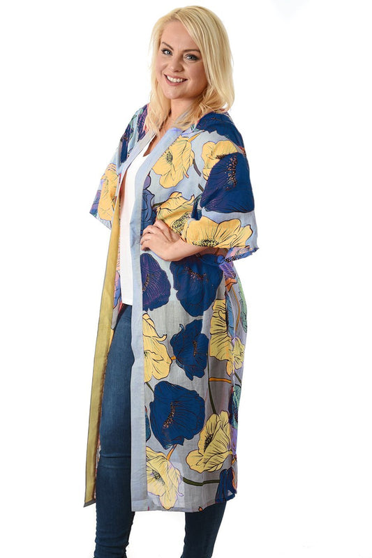 Kimono Blue Yellow Floral Lang | Youtrend