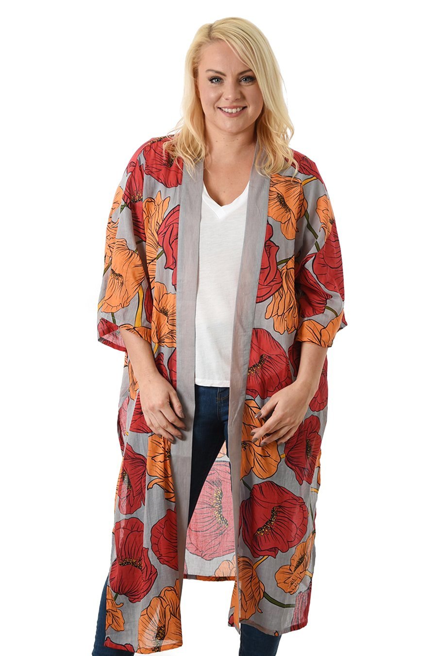 Kimono Fuchsia Orange Floral Lang | Youtrend