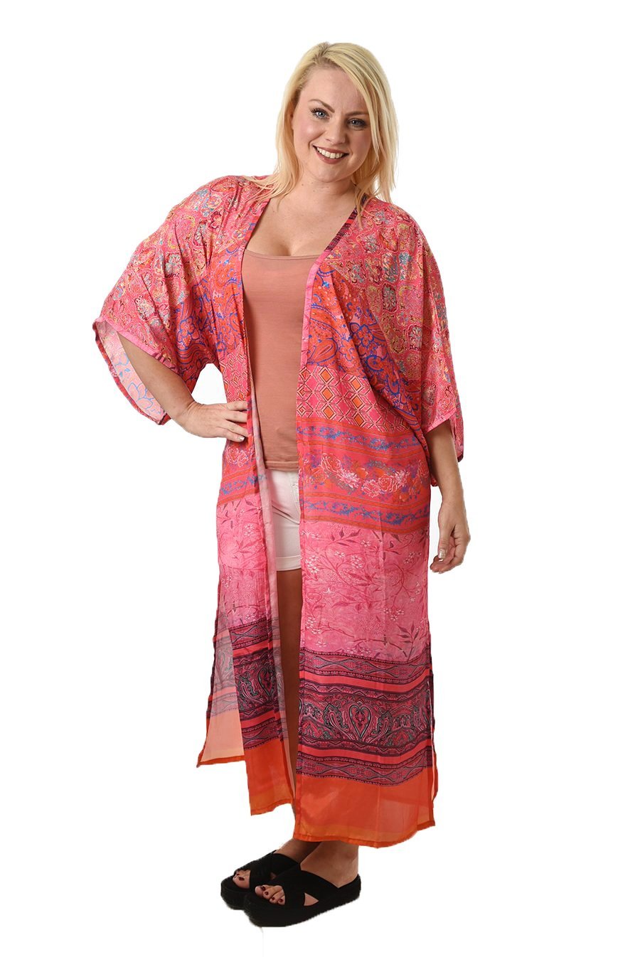Kimono Coral Abstrakt Print Lang | Youtrend