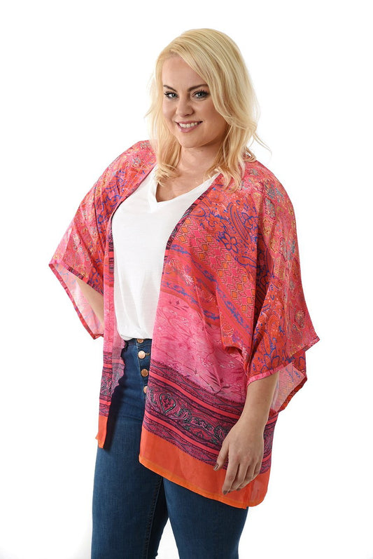 Kimono Coral Abstrakt Print Kort | Youtrend
