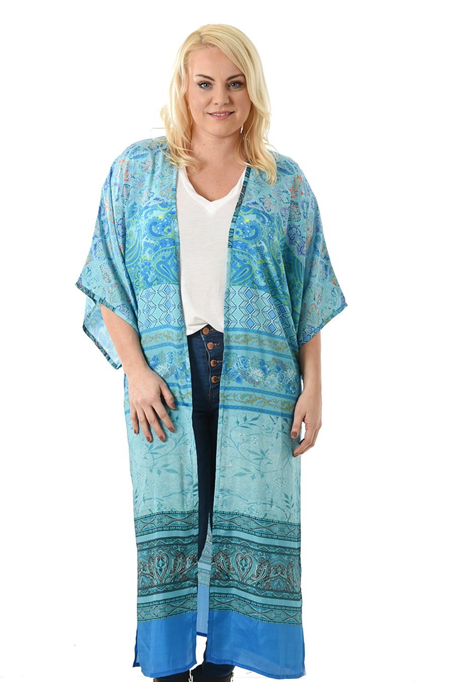 Kimono Turkis Abstrakt Print Lang | Youtrend