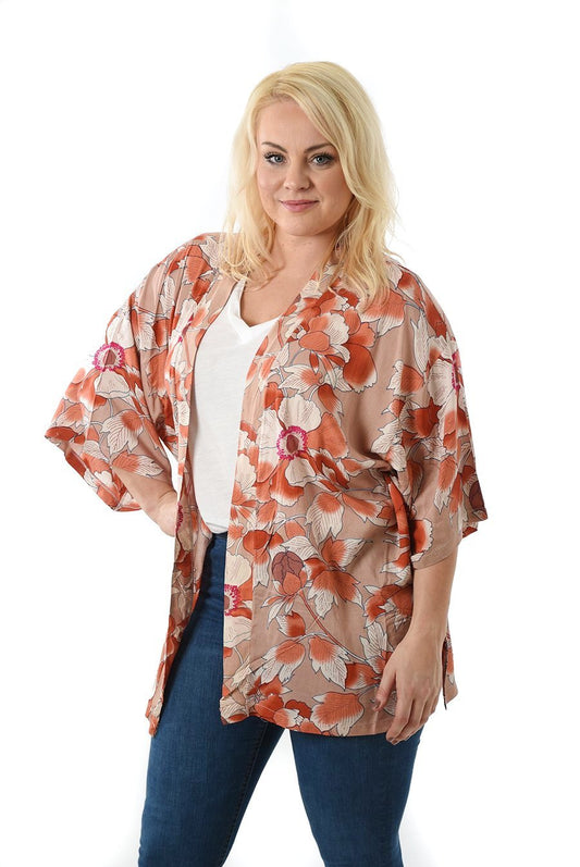 Kimono Pink Oriental Floral Kort | Youtrend