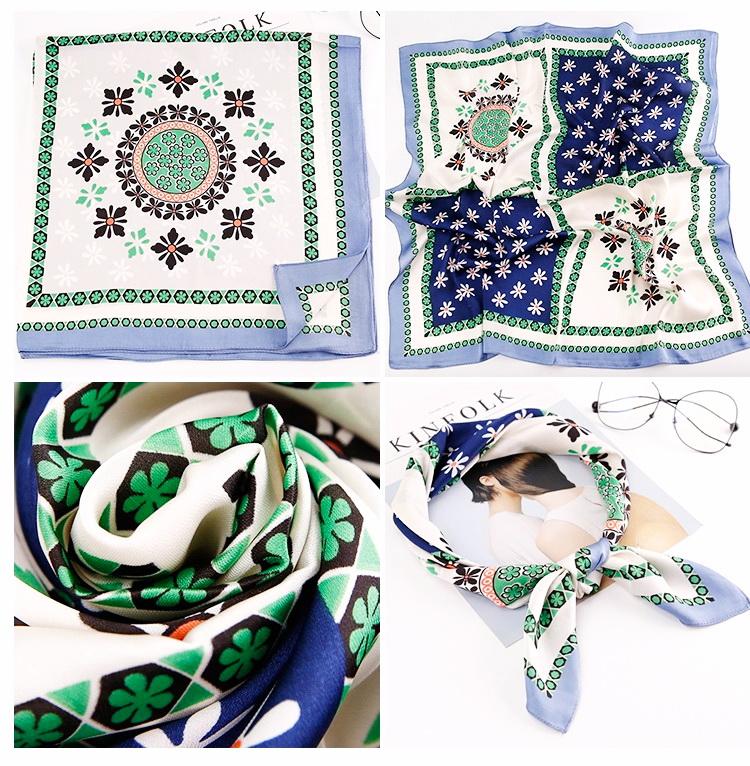 Tørkle med Blomster print i Satin Silk Blå | Youtrend