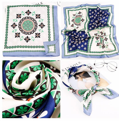 Tørkle med Blomster print i Satin Silk Blå | Youtrend