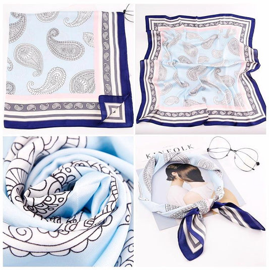 Tørkle med Mønster print i Satin Silk Blå | Youtrend