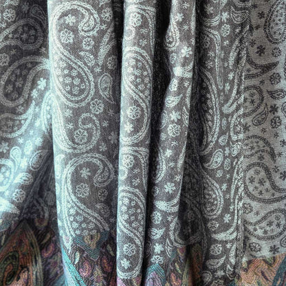 Skjerf Thai Pashmina grå med farget kant | Youtrend