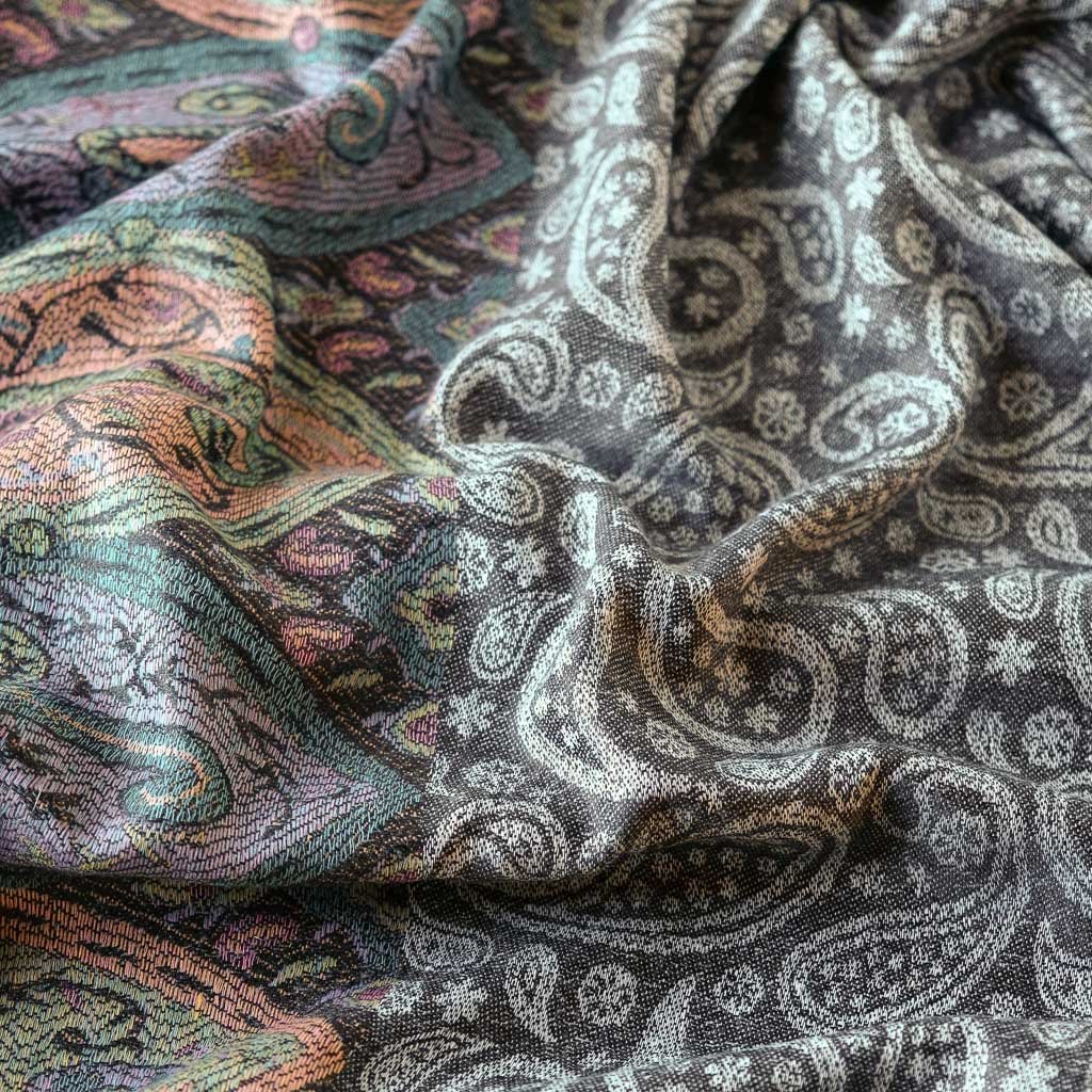 Skjerf Thai Pashmina grå med farget kant | Youtrend