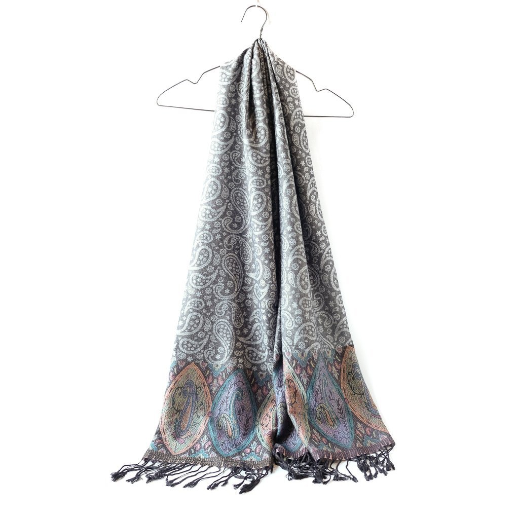 Skjerf Thai Pashmina grå med farget kant | Youtrend