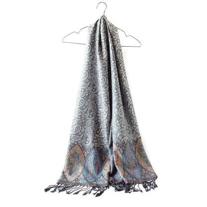 Skjerf Thai Pashmina grå med farget kant | Youtrend