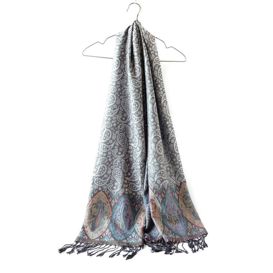 Skjerf Thai Pashmina grå med farget kant | Youtrend