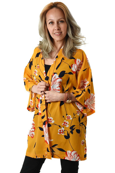Kimono Mustard Flower Print Kort | Youtrend