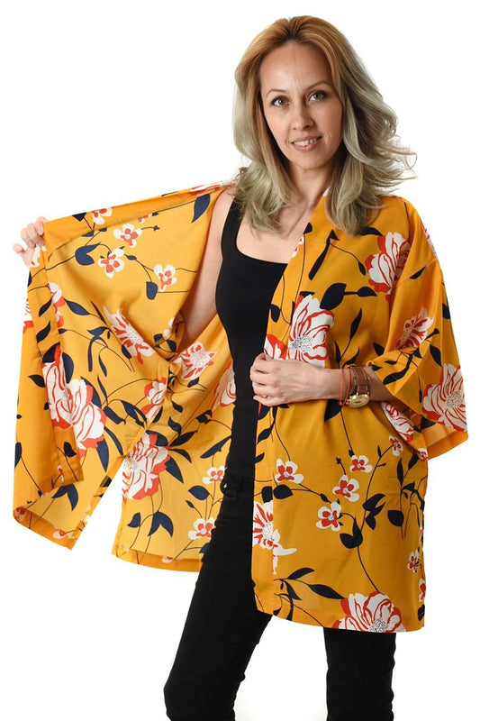 Kimono Mustard Flower Print Kort | Youtrend