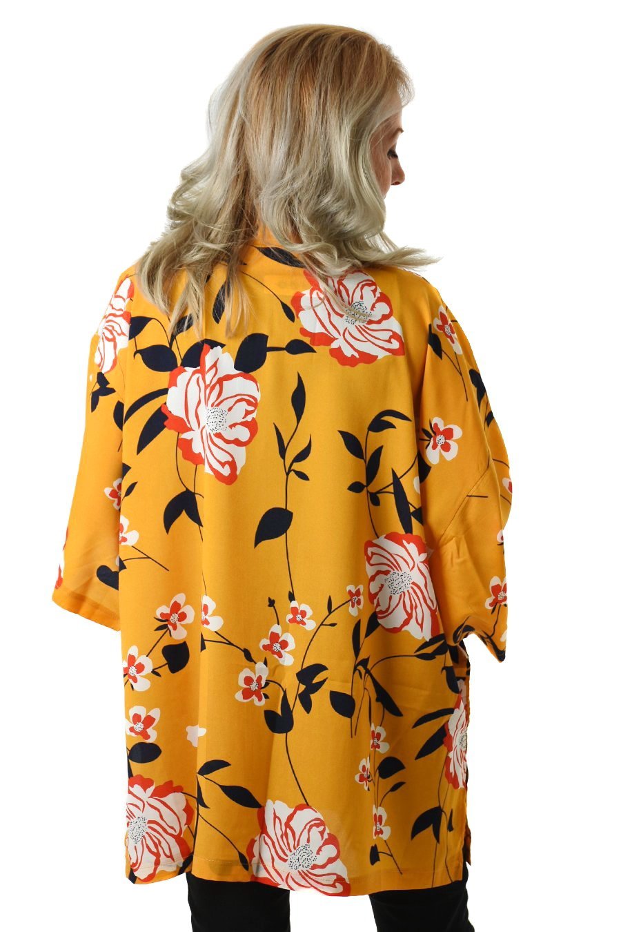 Kimono Mustard Flower Print Kort | Youtrend
