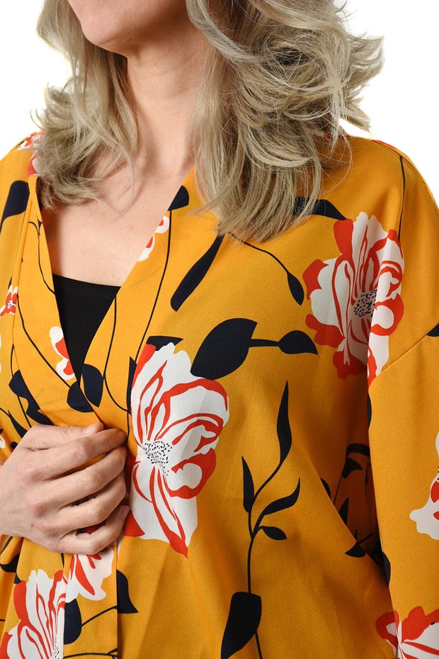 Kimono Mustard Flower Print Kort | Youtrend