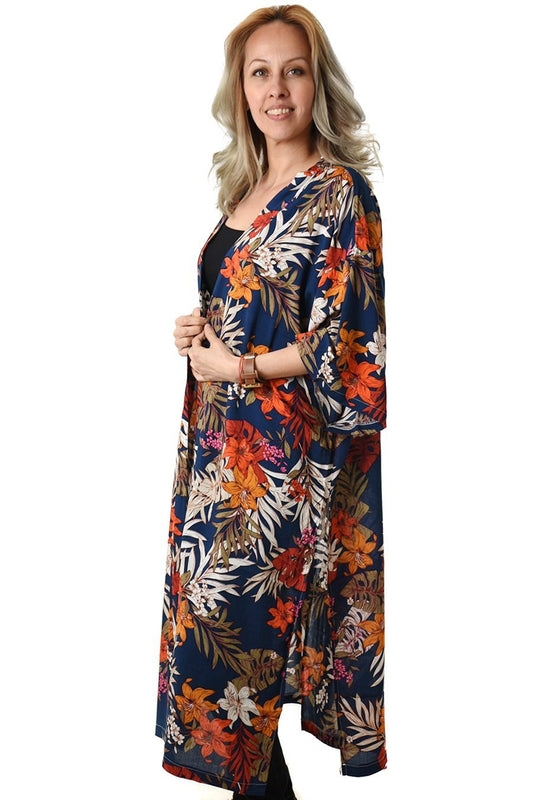 Kimono Navy Flower Print Lang | Youtrend