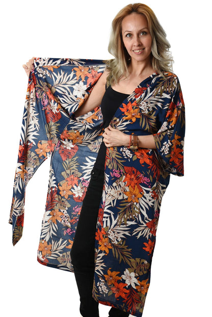 Kimono Navy Flower Print Lang | Youtrend