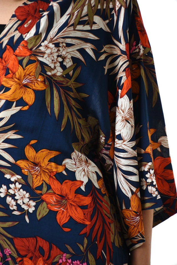 Kimono Navy Flower Print Lang | Youtrend