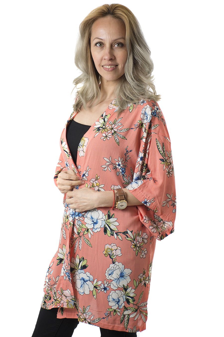 Kimono Coral Flower Print Kort | Youtrend