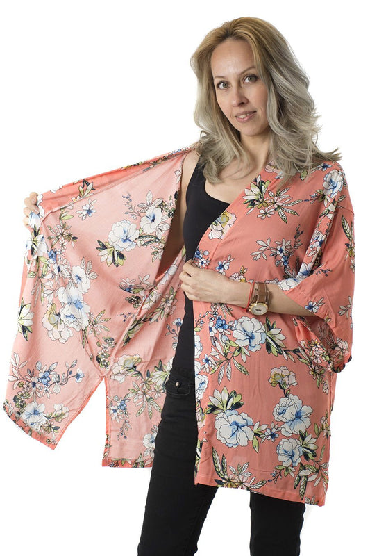 Kimono Coral Flower Print Kort | Youtrend