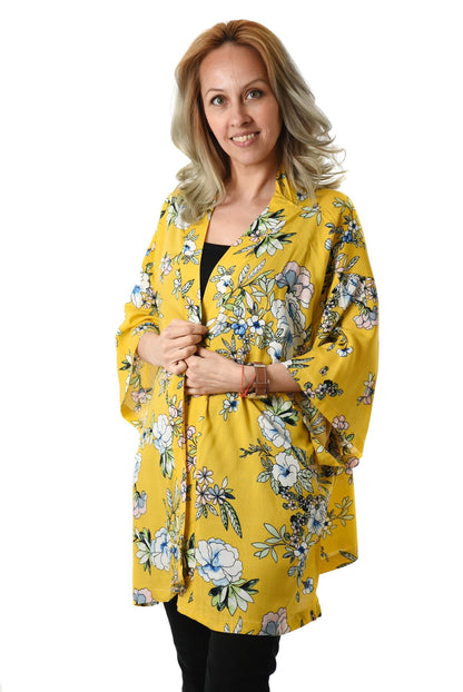 Kimono Yellow Flower Print Kort | Youtrend