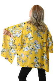 Kimono Yellow Flower Print Kort | Youtrend