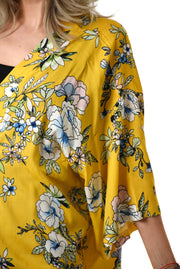 Kimono Yellow Flower Print Kort | Youtrend