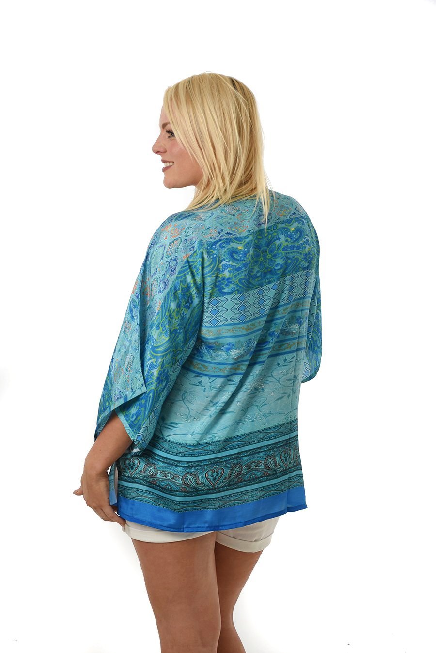 Kimono Turkis Abstrakt Print Kort | Youtrend