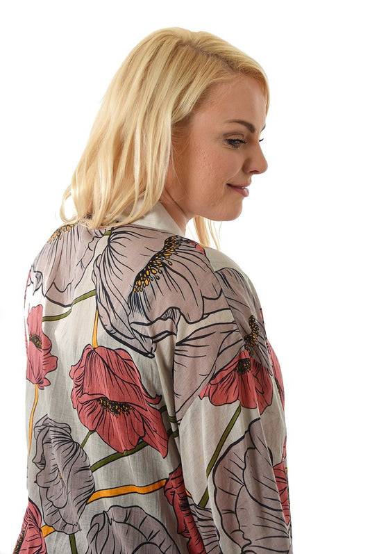 Kimono Pink Grey Floral Kort | Youtrend