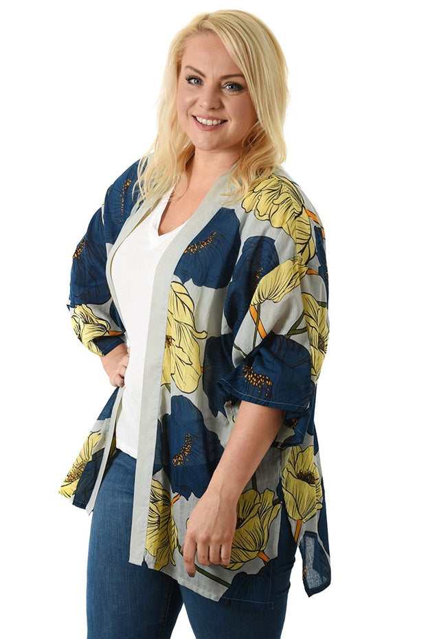 Kimono Blue Yellow Floral Kort | Youtrend