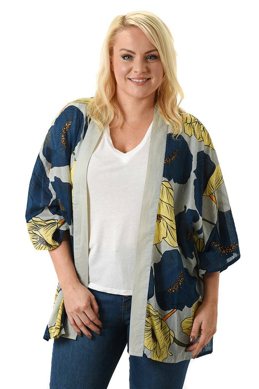 Kimono Blue Yellow Floral Kort | Youtrend