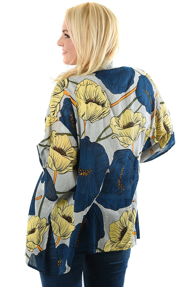 Kimono Blue Yellow Floral Kort | Youtrend