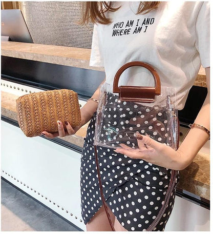 Veske Fashion Rattan liten i klar PVC Mørk | Youtrend