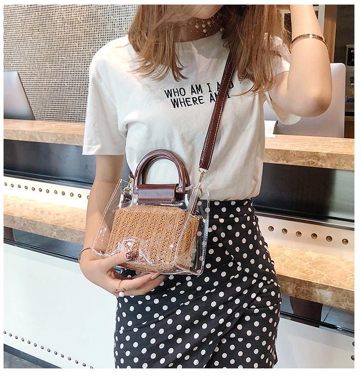 Veske Fashion Rattan liten i klar PVC Sort | Youtrend