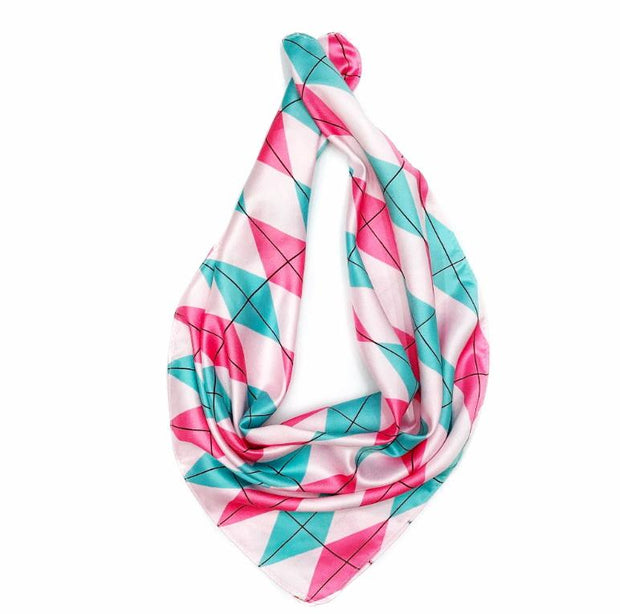 Tørkle med mønster i Silk feel Rutete Pink/Turkis | Youtrend