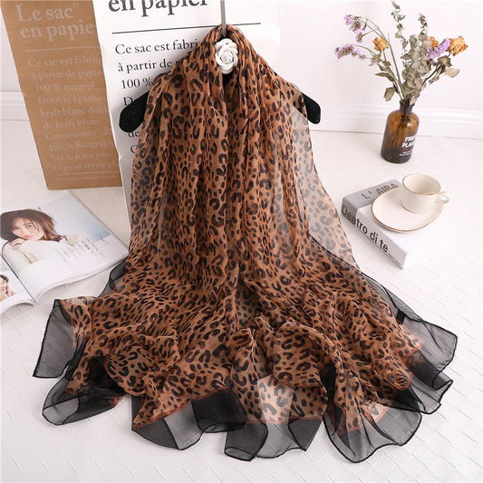 Luxus Chiffon skjerf Leopard Print Light Brown | Youtrend