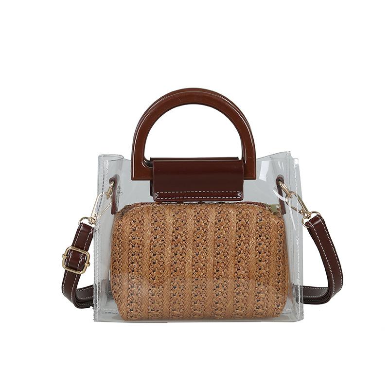 Veske Fashion Rattan liten i klar PVC Mørk | Youtrend