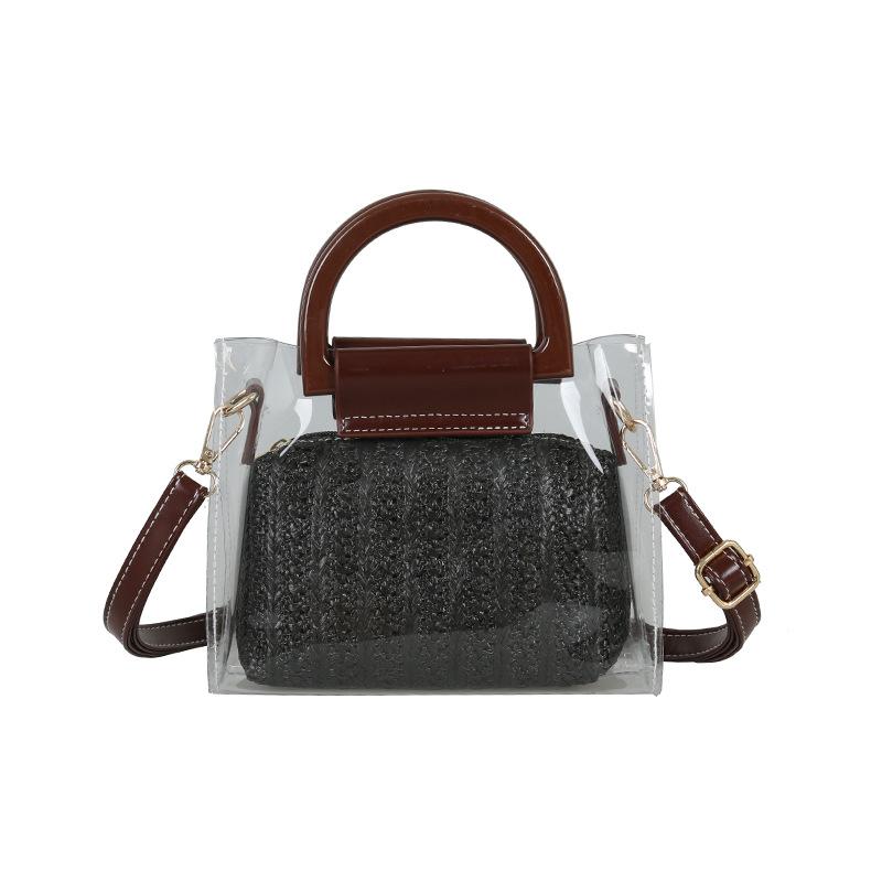 Veske Fashion Rattan liten i klar PVC Sort | Youtrend