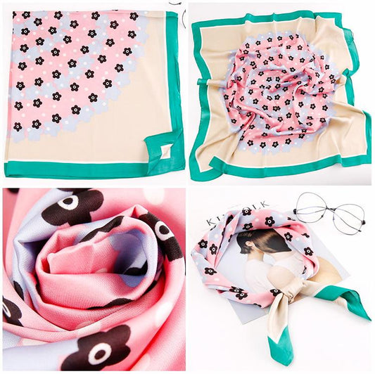 Tørkle med Blomster print i Satin Silk Grønn | Youtrend