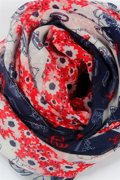 Skjerf Blomstret Print Blå Rød | Youtrend