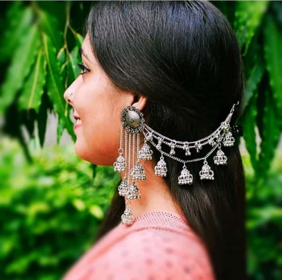 SØLVFARGET BAHUBALI ØREPYNT FRA INDIA