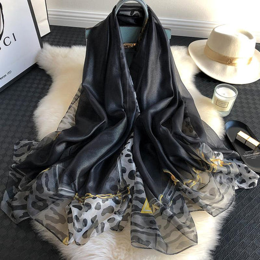 Luxus Chiffon skjerf leopard Print Black | Youtrend