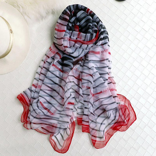 Luxus Chiffon skjerf Stripe Print Red | Youtrend