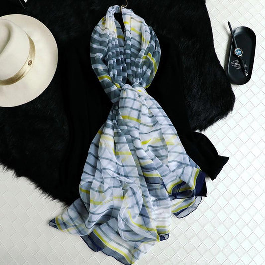 Luxus Chiffon skjerf Stripe Print Yellow | Youtrend